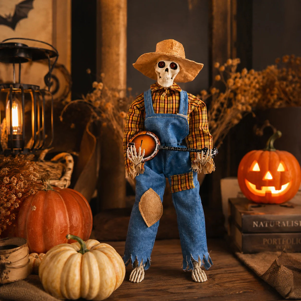 Skeleton Figure Motion-Activated Banjo & LED Lights