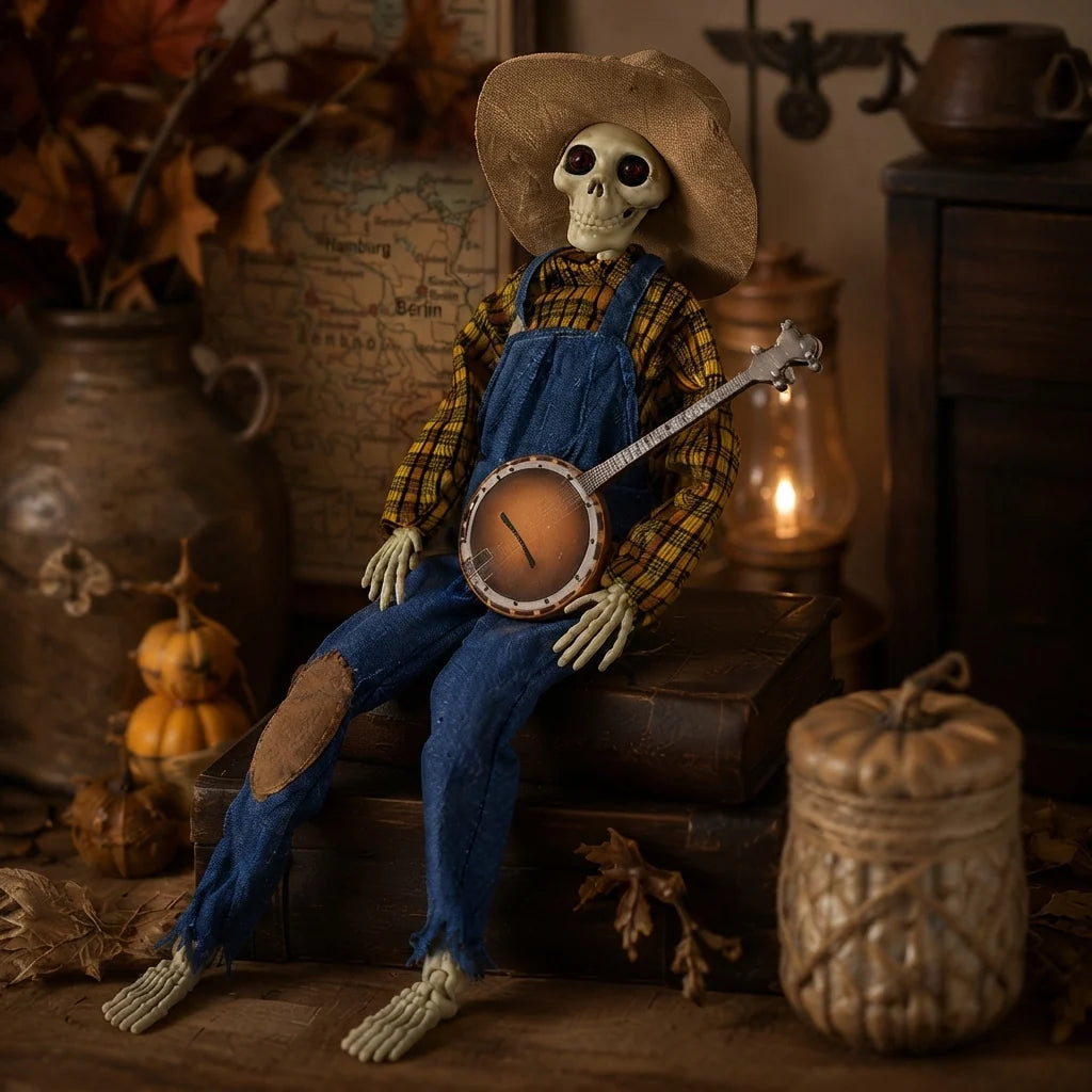 Skeleton Figure Motion-Activated Banjo & LED Lights