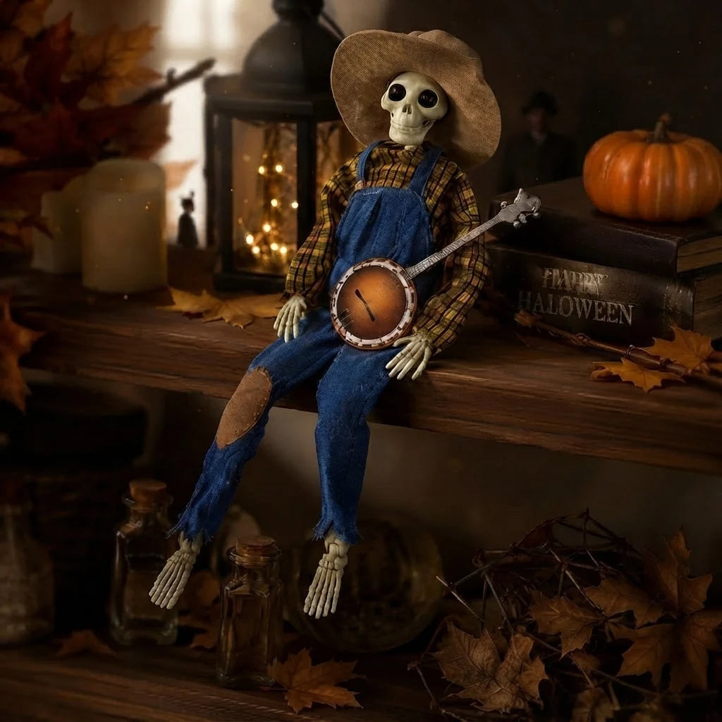 Skeleton Figure Motion-Activated Banjo & LED Lights