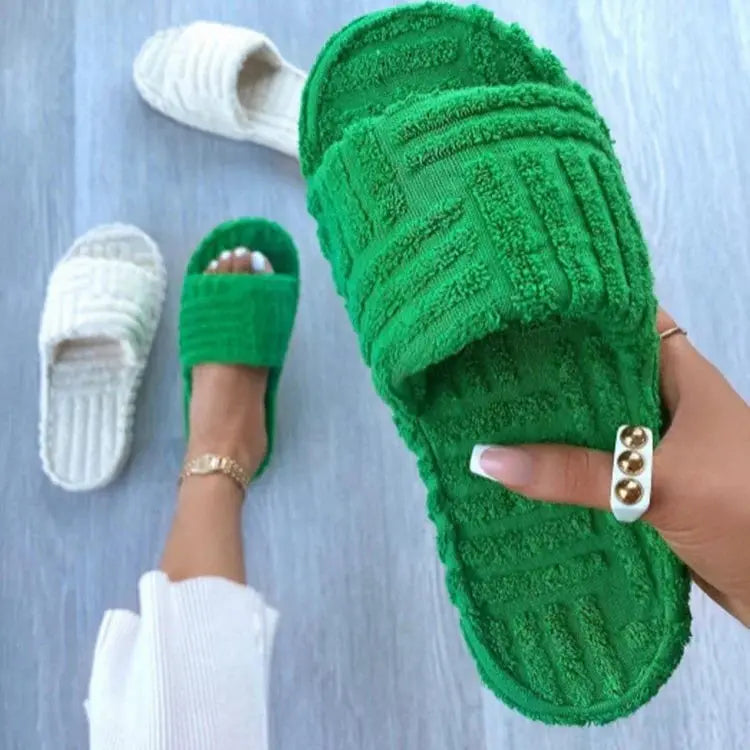 Slide Slippers Terry Cloth Thick Cushioned Sole