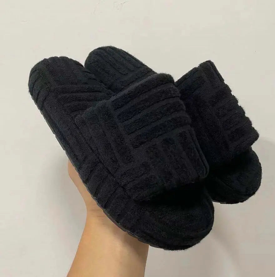 Slide Slippers Terry Cloth Thick Cushioned Sole