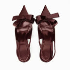 Slingback Heels Pointed Toe Stiletto Glossy Bow Detail
