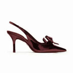 Slingback Heels Pointed Toe Stiletto Glossy Bow Detail