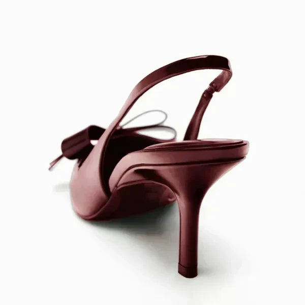 Slingback Heels Pointed Toe Stiletto Glossy Bow Detail