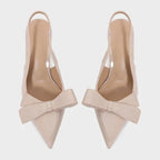 Slingback Heels Pointed Toe Stiletto Glossy Bow Detail