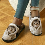 Slippers 3D Cat Face Faux Fur Lined Non-Slip