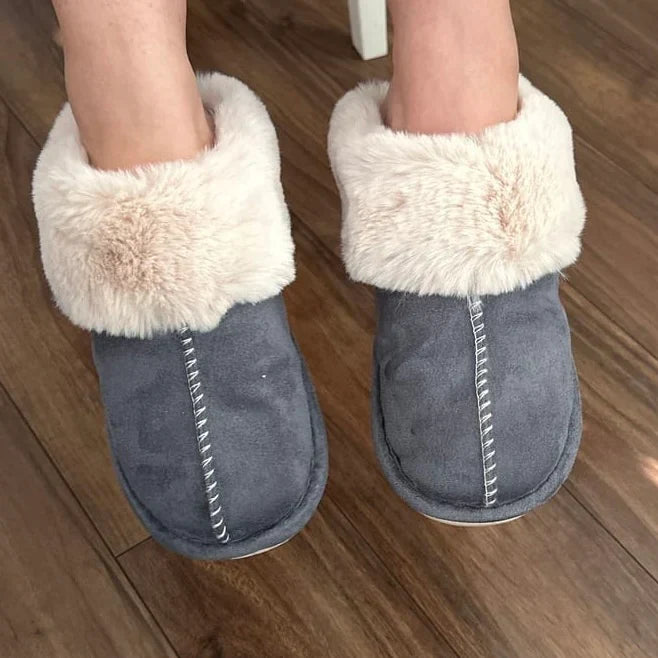 Slippers Faux Fur Slip-On Rubber Sole Indoor & Outdoor Wear