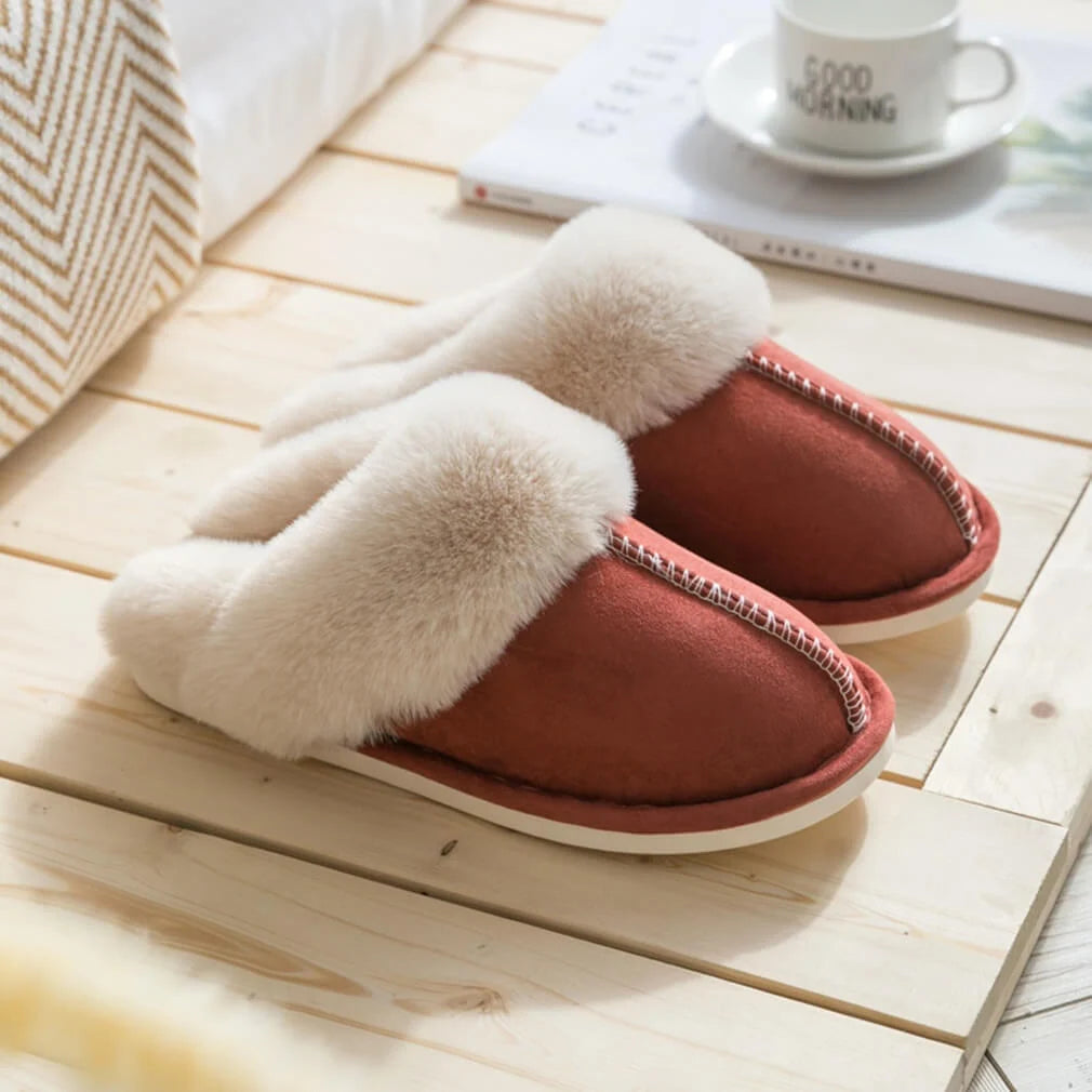 Slippers Faux Fur Slip-On Rubber Sole Indoor & Outdoor Wear