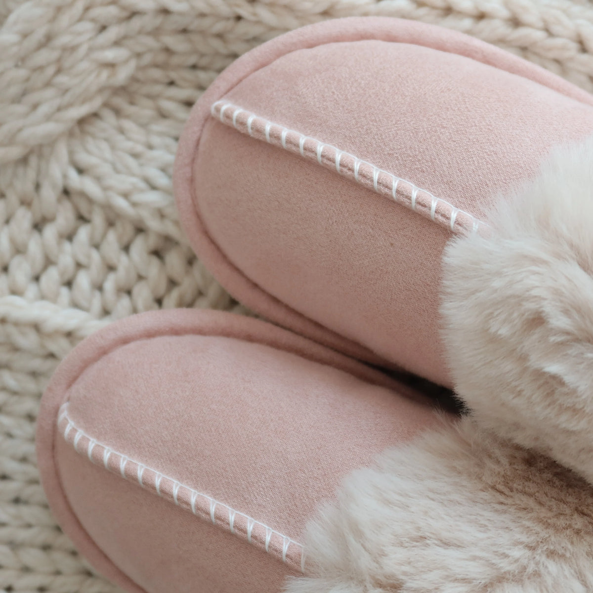 Slippers Faux Fur Slip-On Rubber Sole Indoor & Outdoor Wear