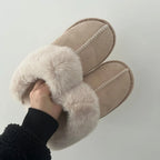 Slippers Faux Fur Slip-On Rubber Sole Indoor & Outdoor Wear