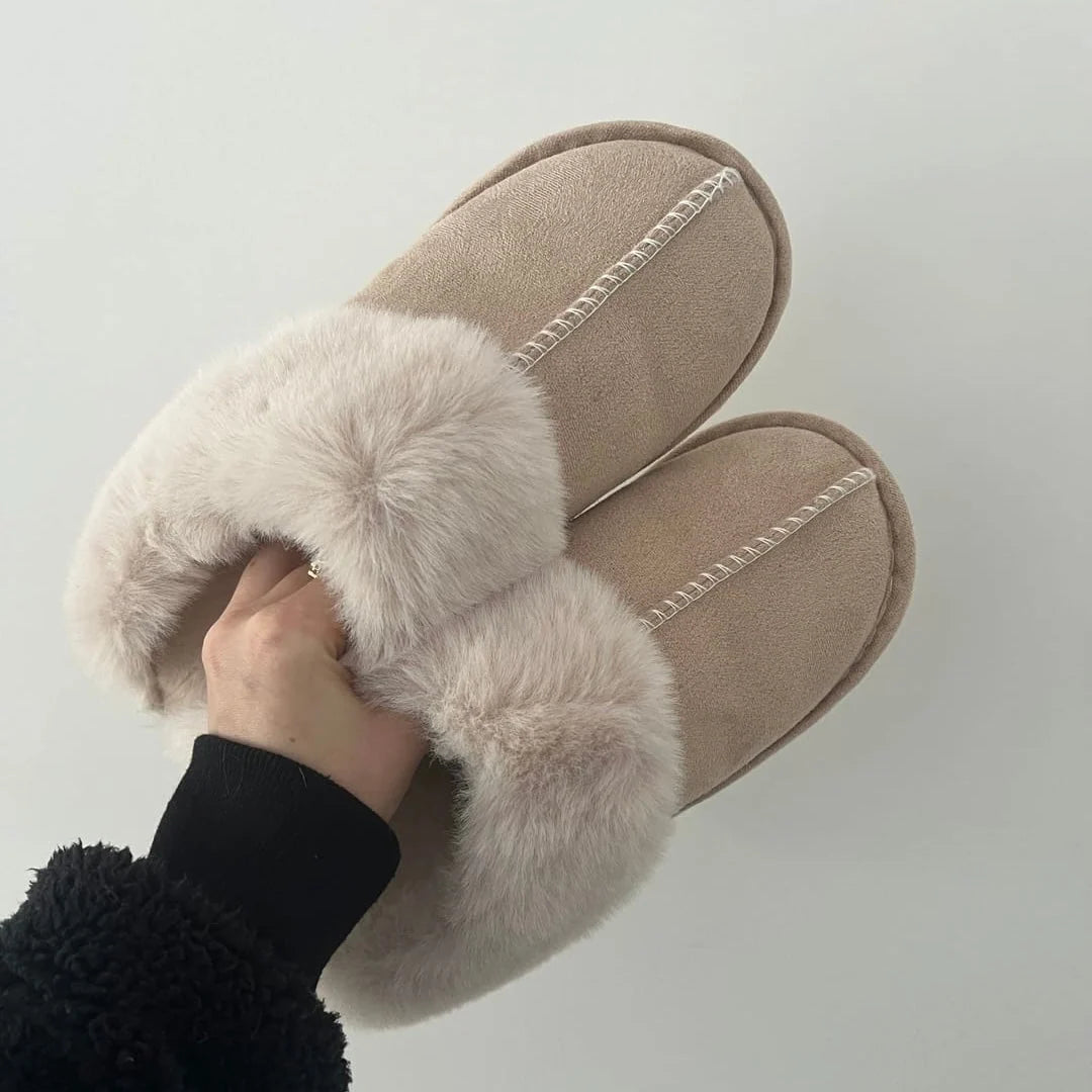 Slippers Faux Fur Slip-On Rubber Sole Indoor & Outdoor Wear