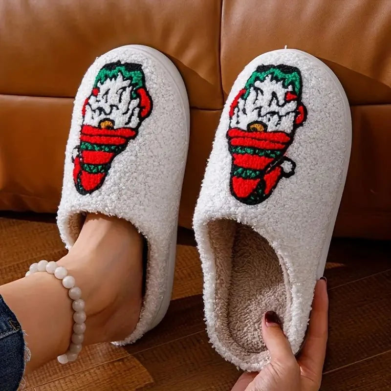 Slippers Festive Prints Plush Lining Non-Slip Sole