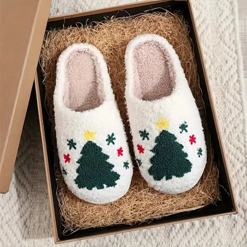 Slippers Festive Prints Plush Lining Non-Slip Sole
