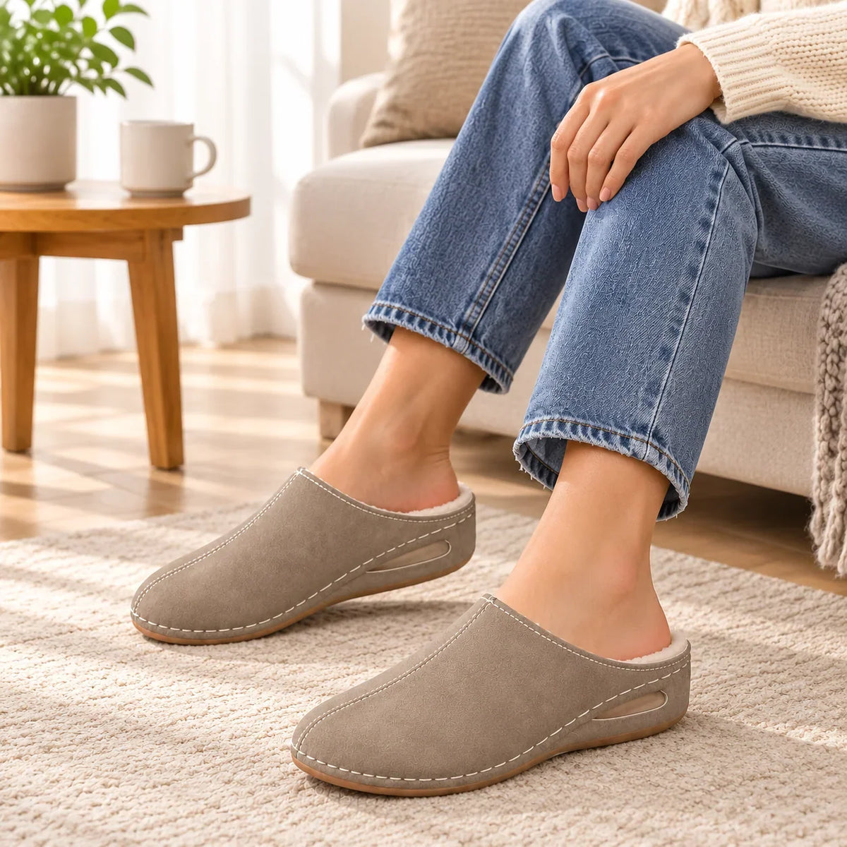 Slippers Plush-Lined Arch Support Cushioned Sole