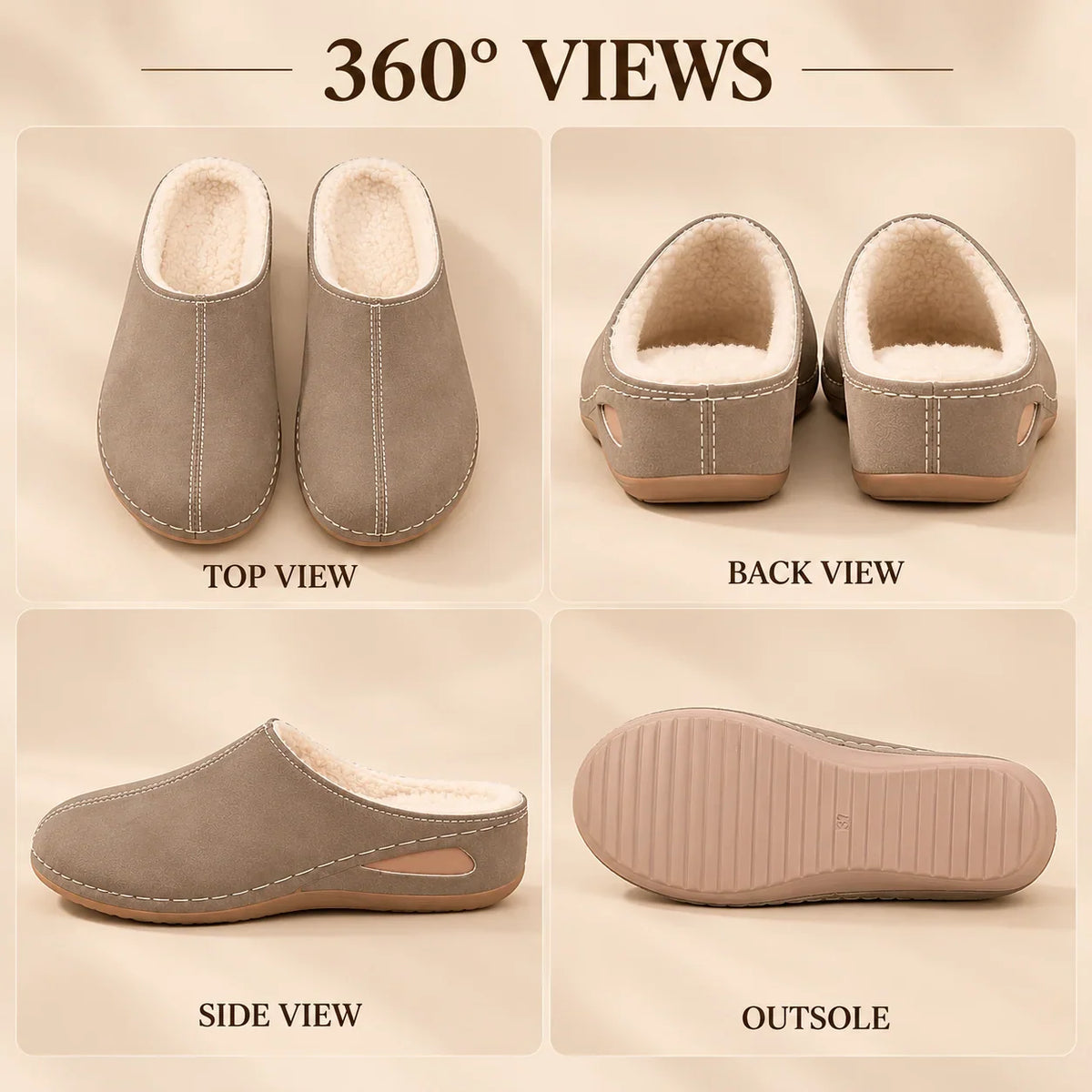 Slippers Plush-Lined Arch Support Cushioned Sole