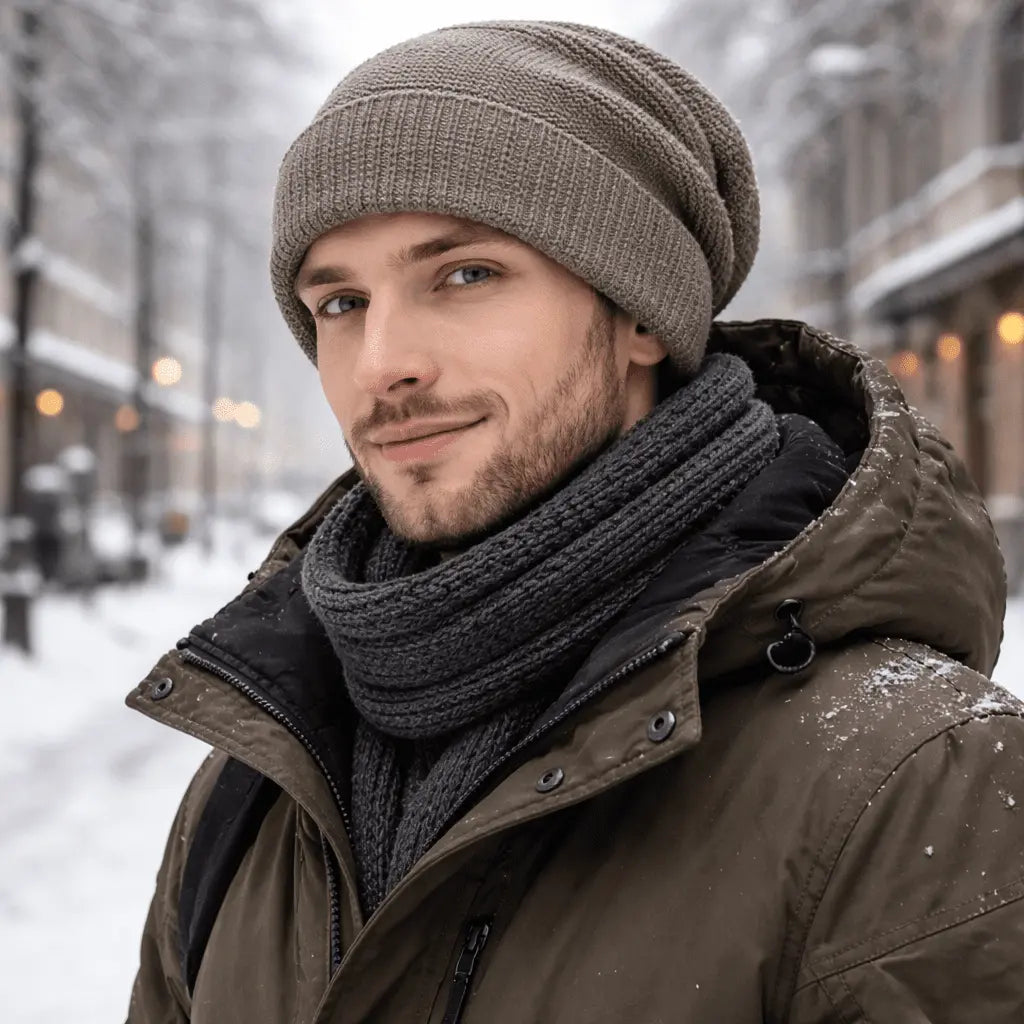 Slouchy Beanie Fleece-Lined Ribbed Cuff One Size