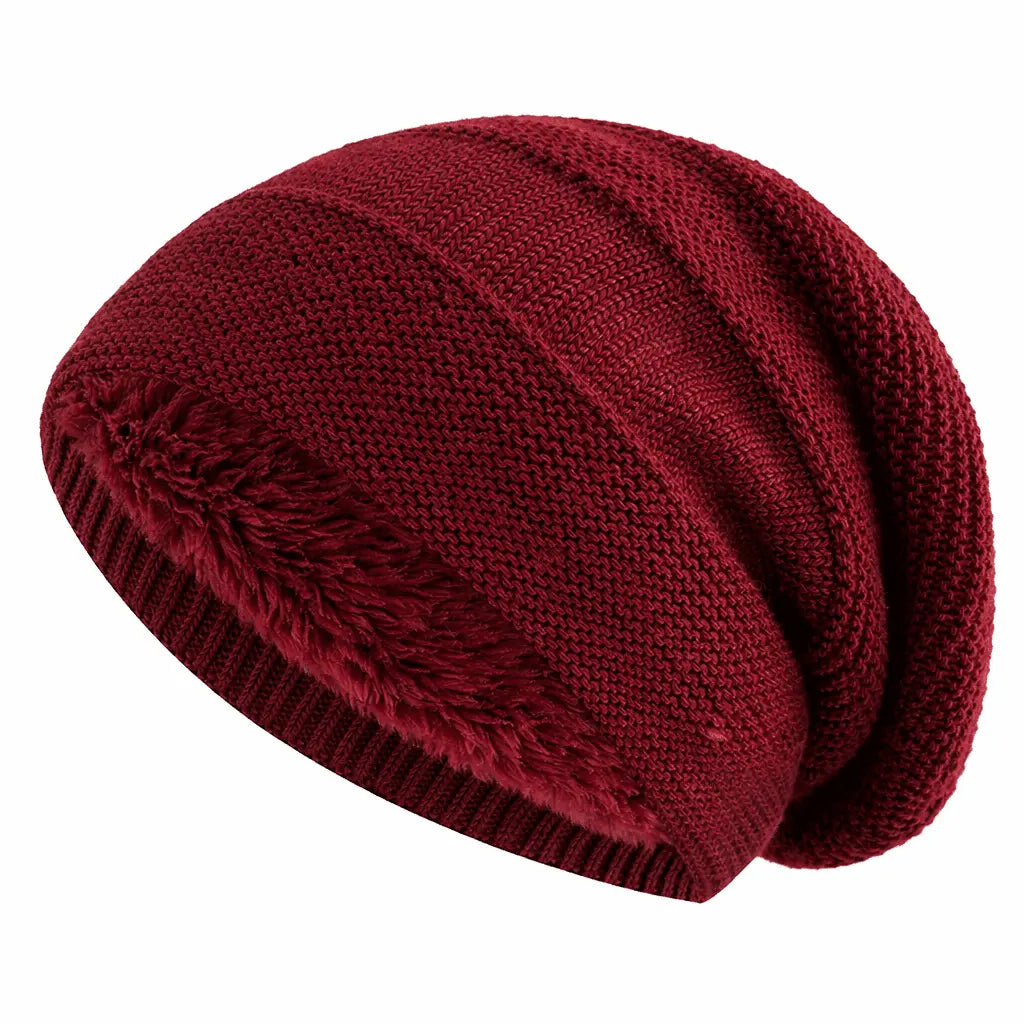 Slouchy Beanie Fleece-Lined Ribbed Cuff One Size
