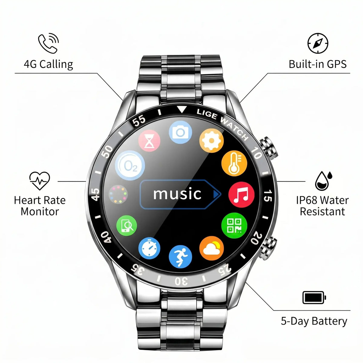 Smartwatch 4G Cellular Calling GPS Health Tracking