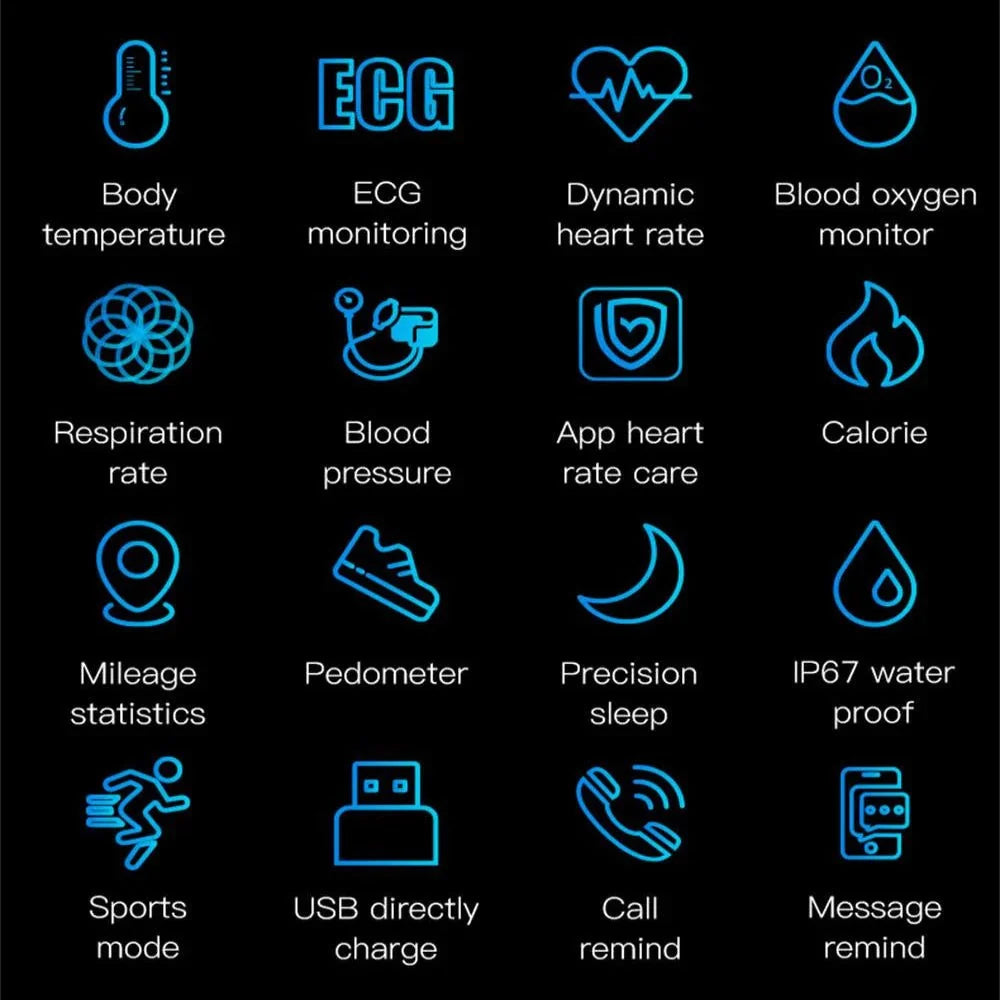 Smartwatch ECG Heart Rate & Blood Pressure Monitoring Sleep Tracking