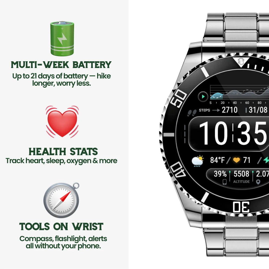 Smartwatch Titanium GPS Health Tracking 328-Foot Water-Resistant
