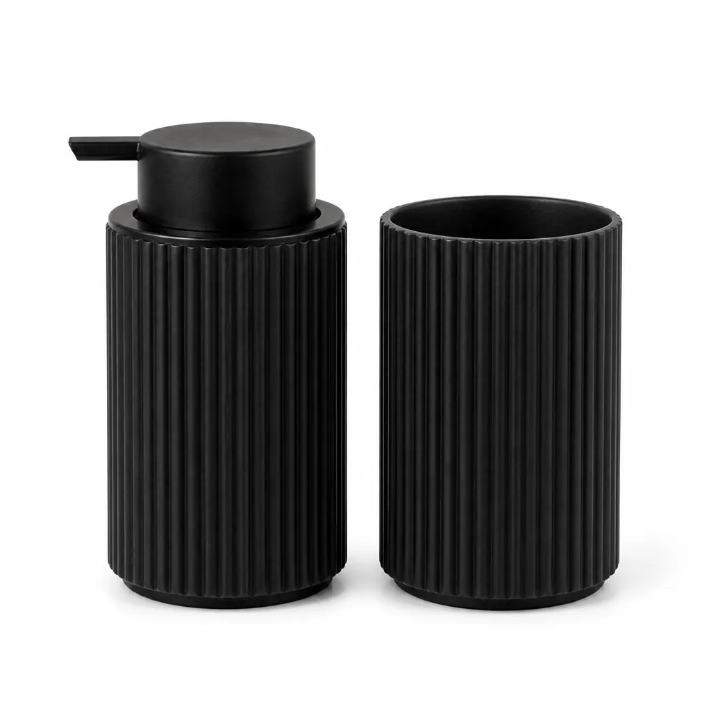 Soap Dispenser & Tumbler Set Ribbed Matte BPA-Free