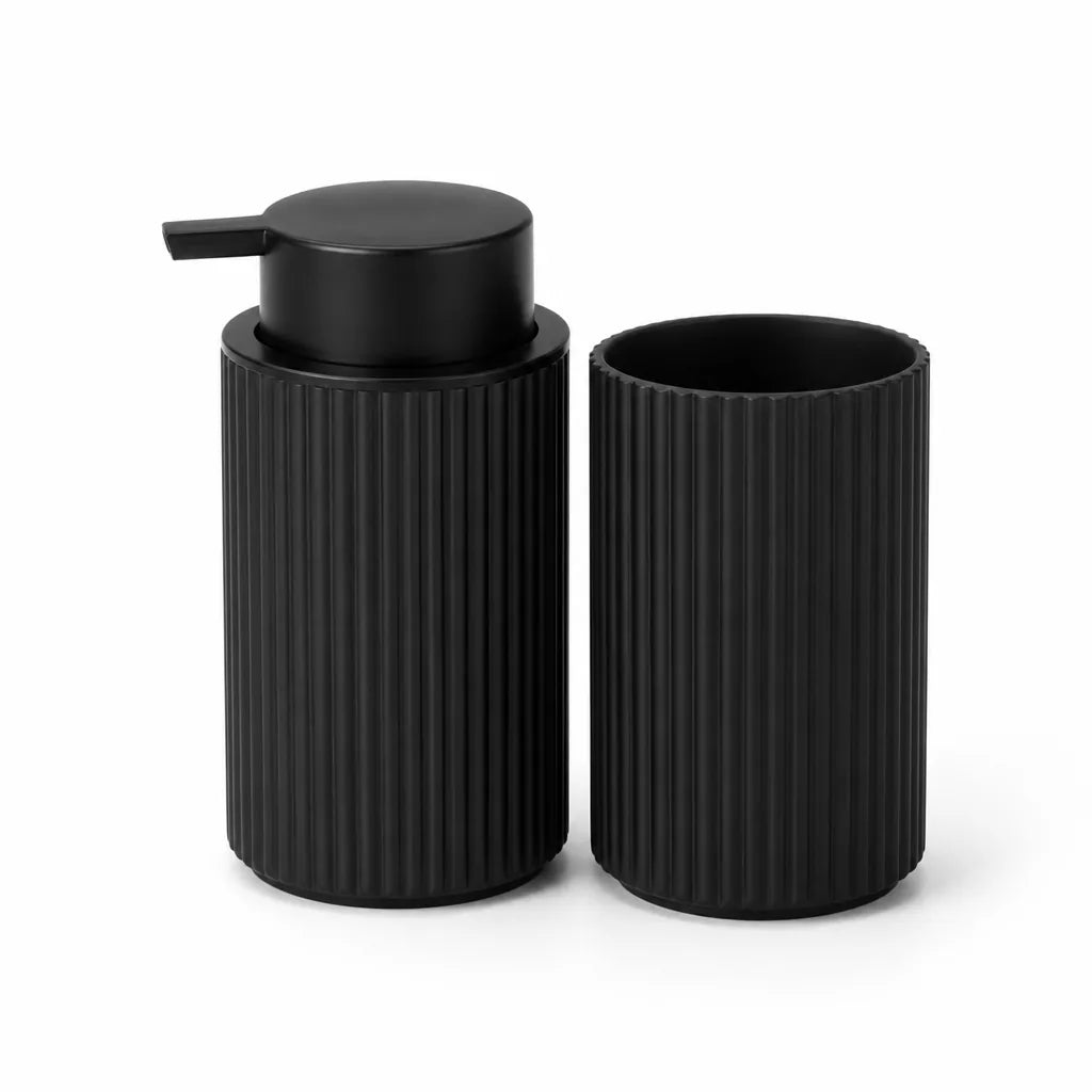 Soap Dispenser & Tumbler Set Ribbed Matte BPA-Free