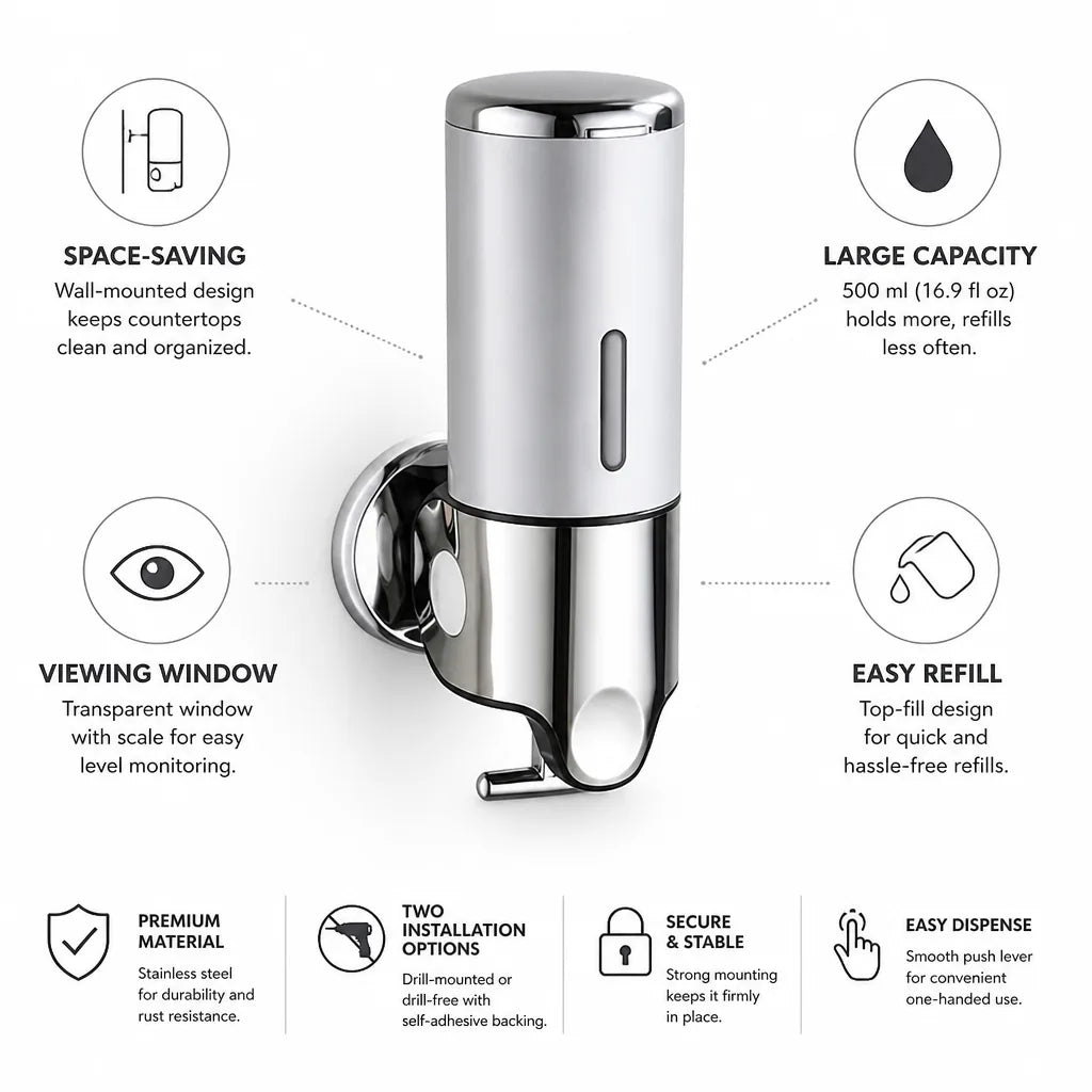Soap Dispenser Wall-Mounted Stainless Steel 500ml
