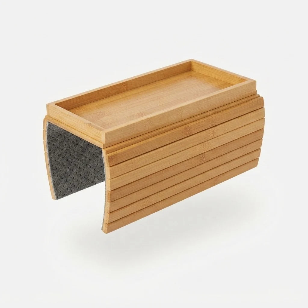 Sofa Armrest Tray Bamboo Flexible Fit Raised Edge Storage