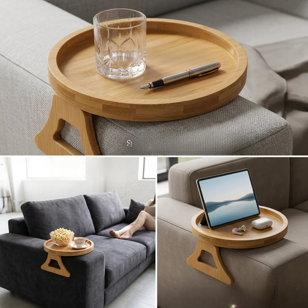 Sofa Armrest Tray Foldable Solid Wood & Non-Slip
