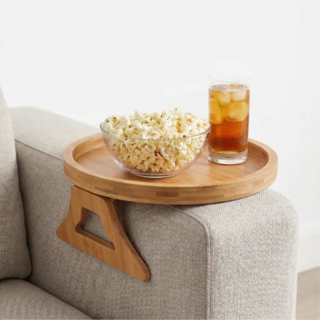 Sofa Armrest Tray Foldable Solid Wood & Non-Slip