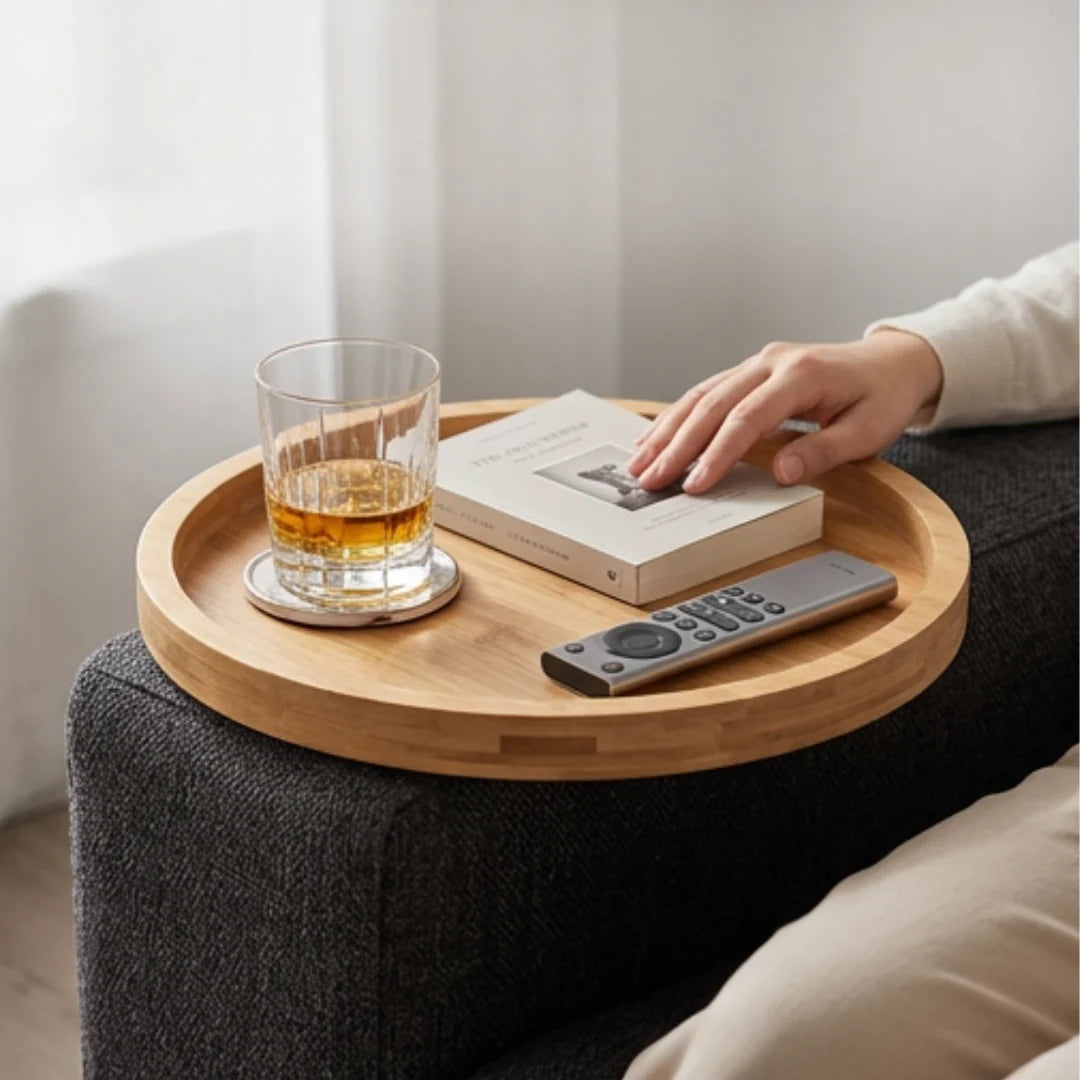 Sofa Armrest Tray Foldable Solid Wood & Non-Slip