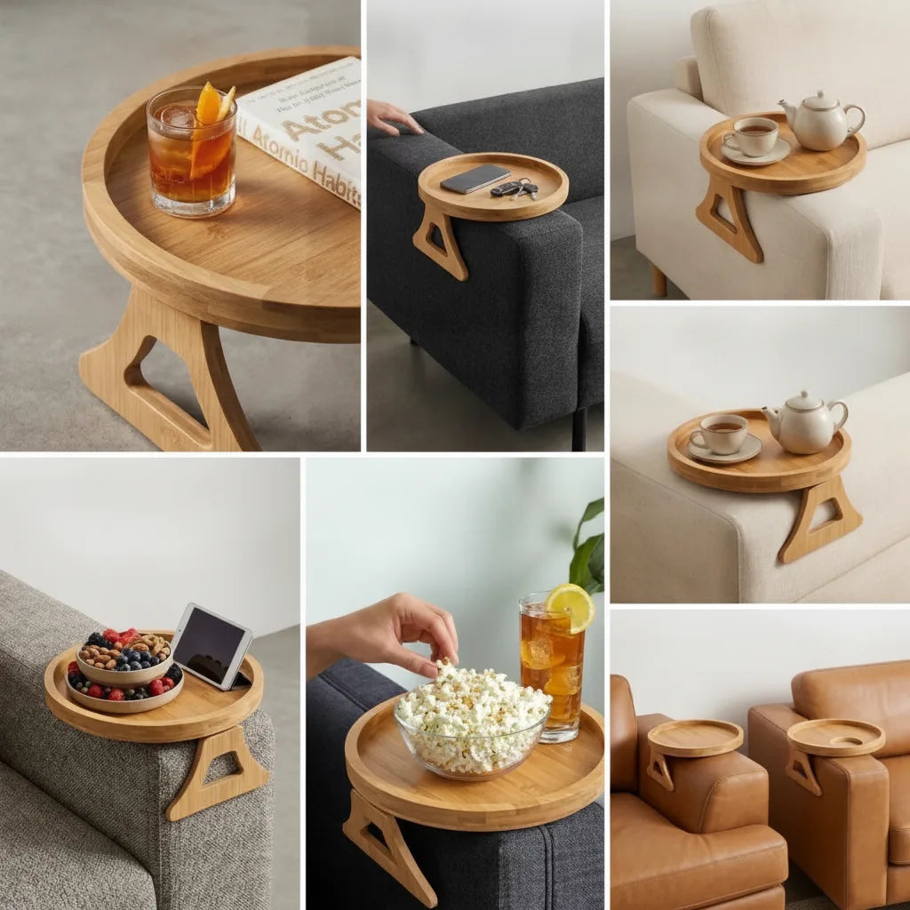Sofa Armrest Tray Foldable Solid Wood & Non-Slip