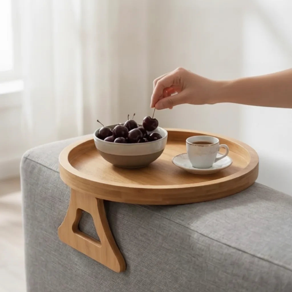 Sofa Armrest Tray Foldable Solid Wood & Non-Slip