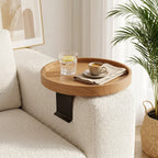 Sofa Armrest Tray Wood Top Metal Clamp Raised Edge