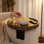 Sofa Armrest Tray Wood Top Metal Clamp Raised Edge