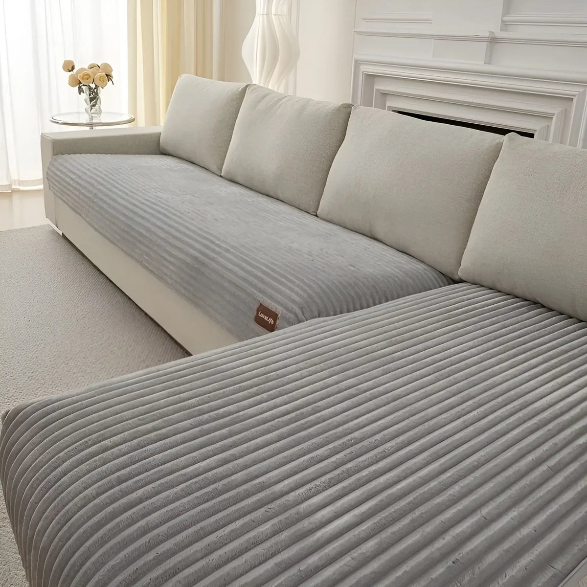 Sofa Cover Ribbed Plush Non-Slip Seat & Backrest Set
