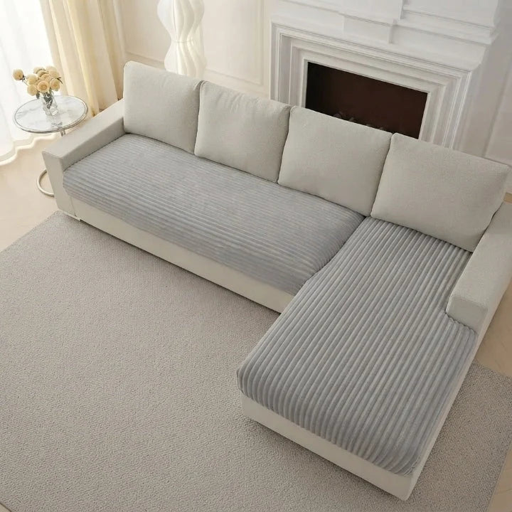 Sofa Cover Ribbed Plush Non-Slip Seat & Backrest Set