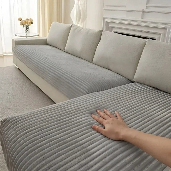 Sofa Cover Ribbed Plush Non-Slip Seat & Backrest Set