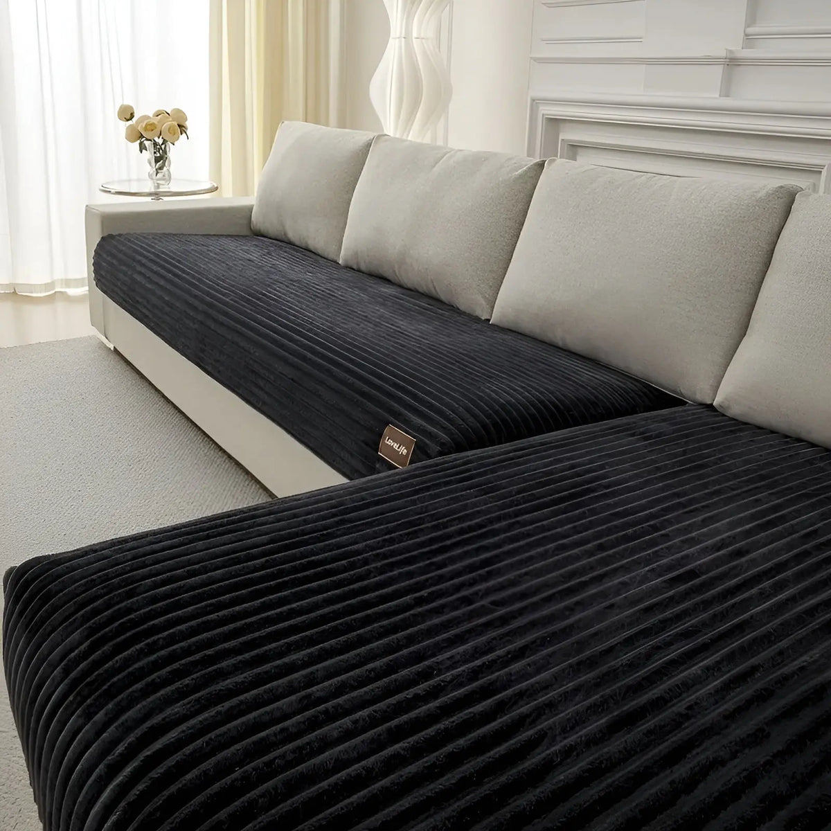 Sofa Cover Ribbed Plush Non-Slip Seat & Backrest Set
