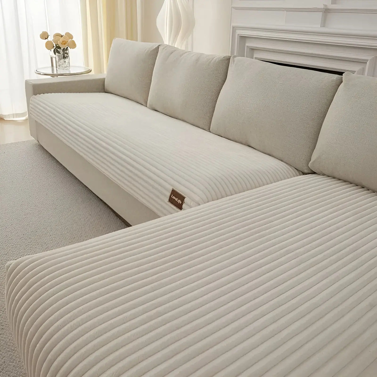 Sofa Cover Ribbed Plush Non-Slip Seat & Backrest Set