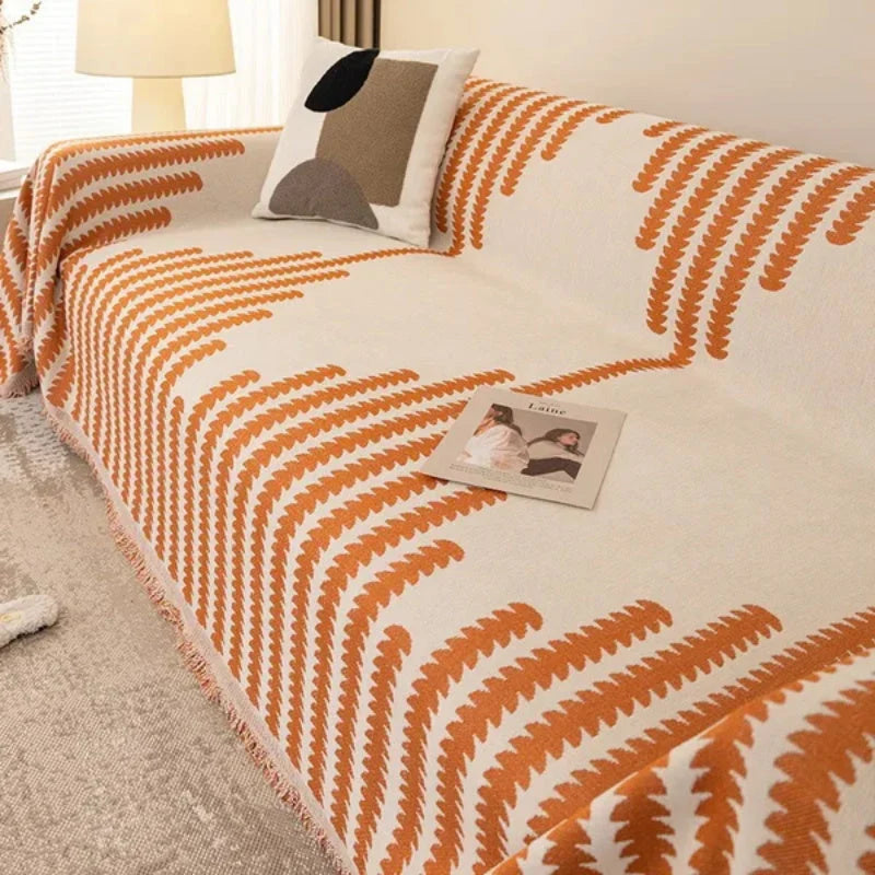 Sofa Cover Striped Cotton Blend Non-Slip
