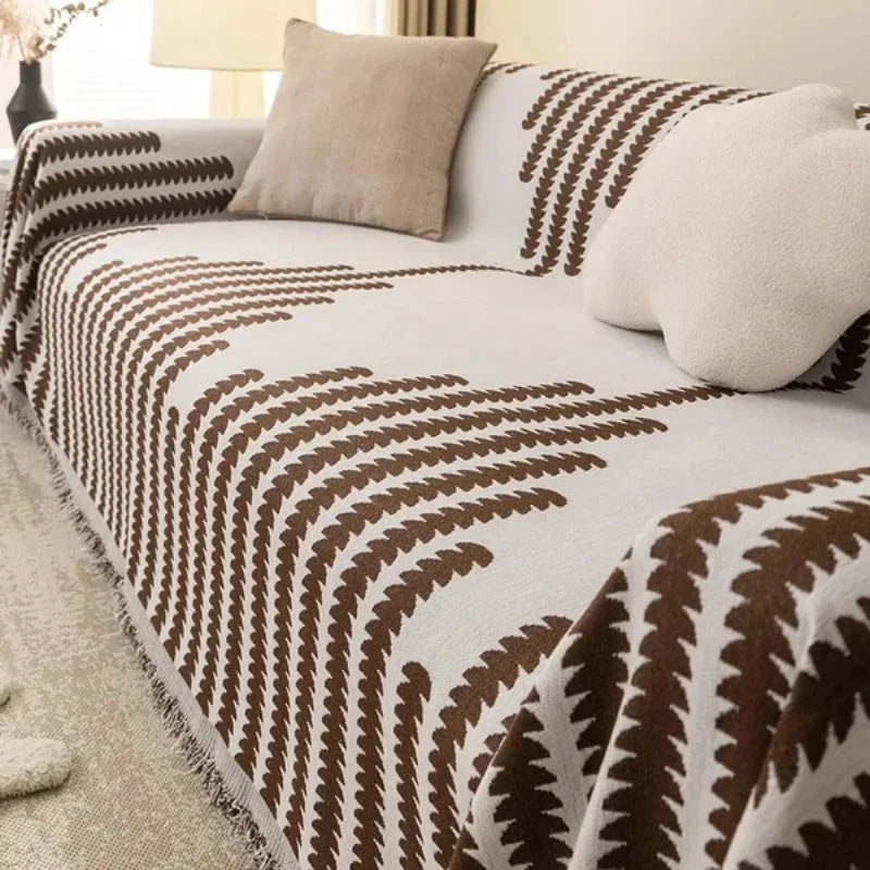 Sofa Cover Striped Cotton Blend Non-Slip