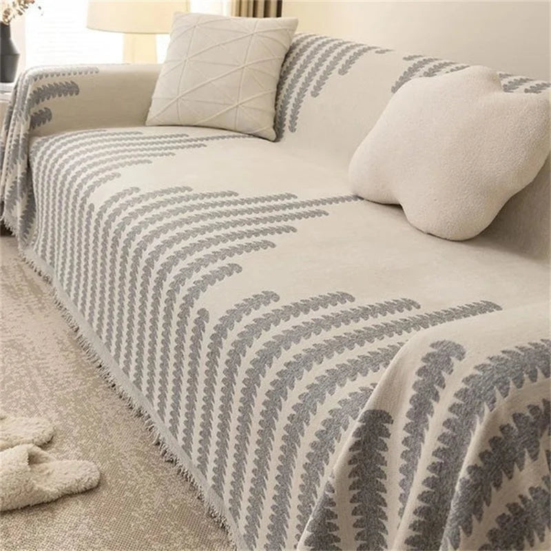 Sofa Cover Striped Cotton Blend Non-Slip