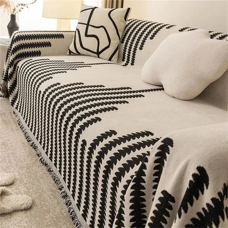 Sofa Cover Striped Cotton Blend Non-Slip