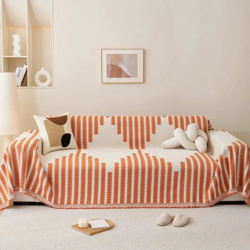Sofa Cover Striped Cotton Blend Non-Slip