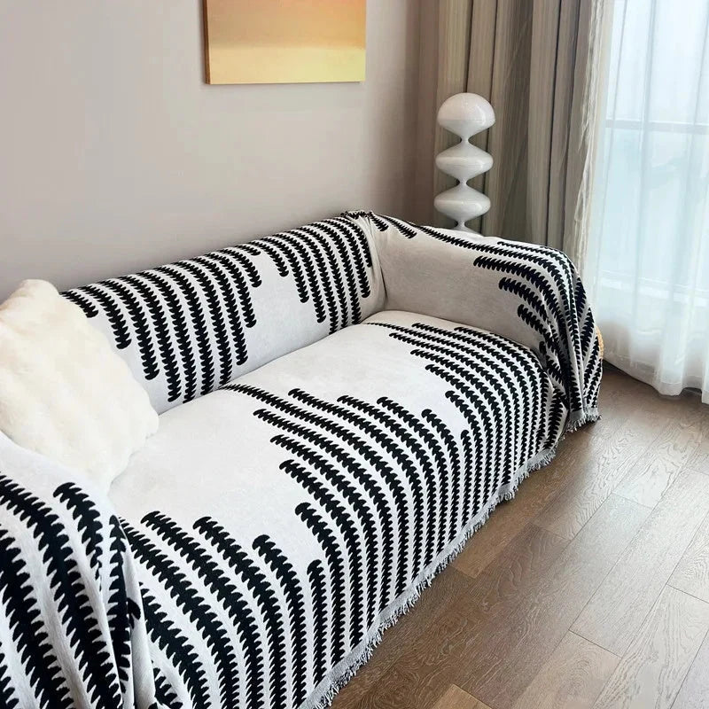 Sofa Cover Striped Cotton Blend Non-Slip