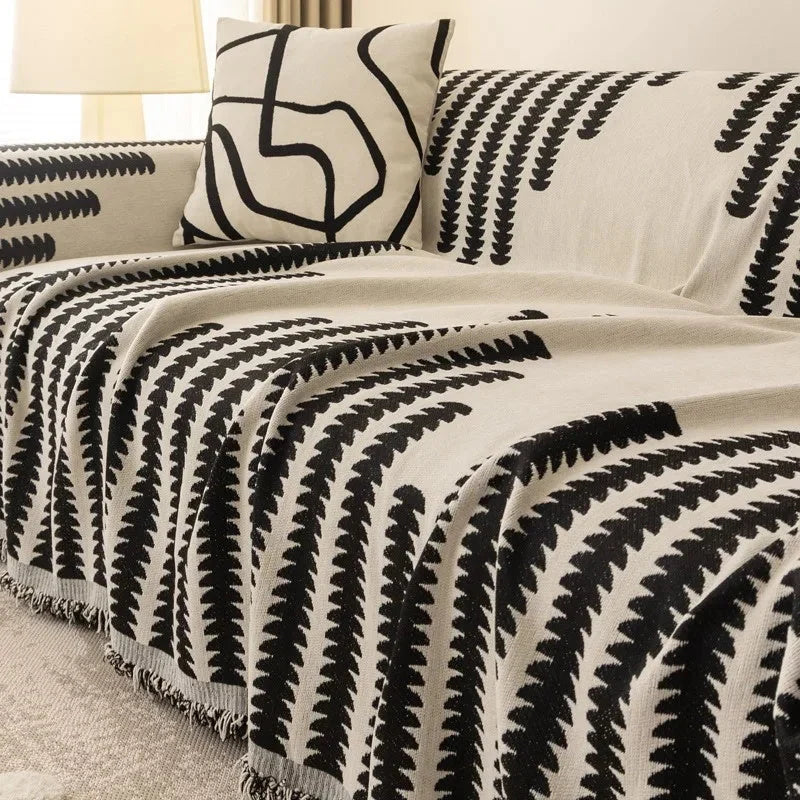 Sofa Cover Striped Cotton Blend Non-Slip