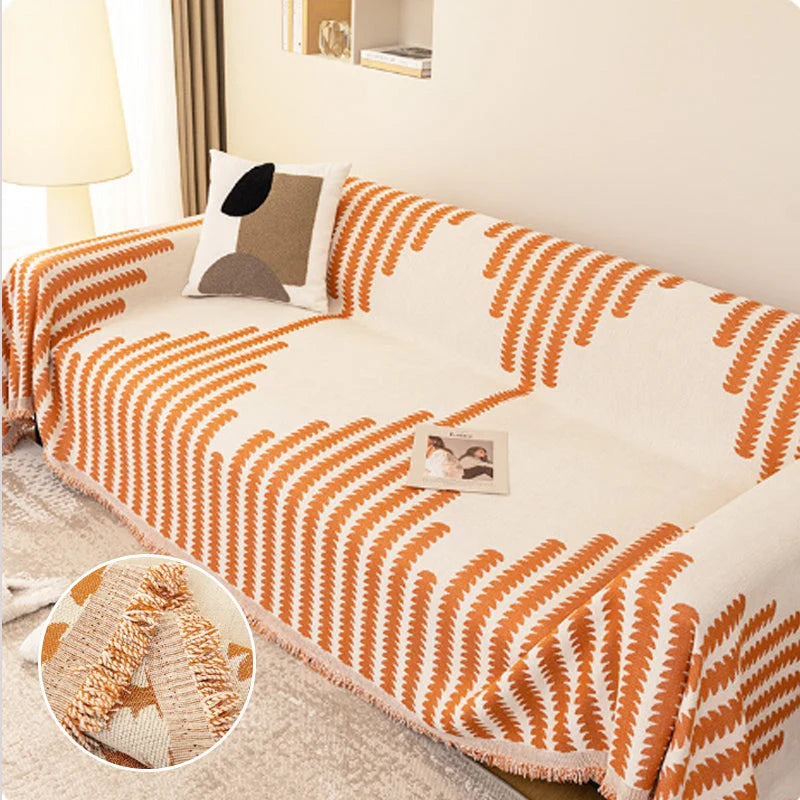Sofa Cover Striped Cotton Blend Non-Slip