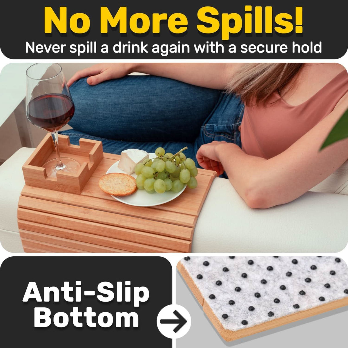 Sofa Drink Holder Bamboo Space-Saving