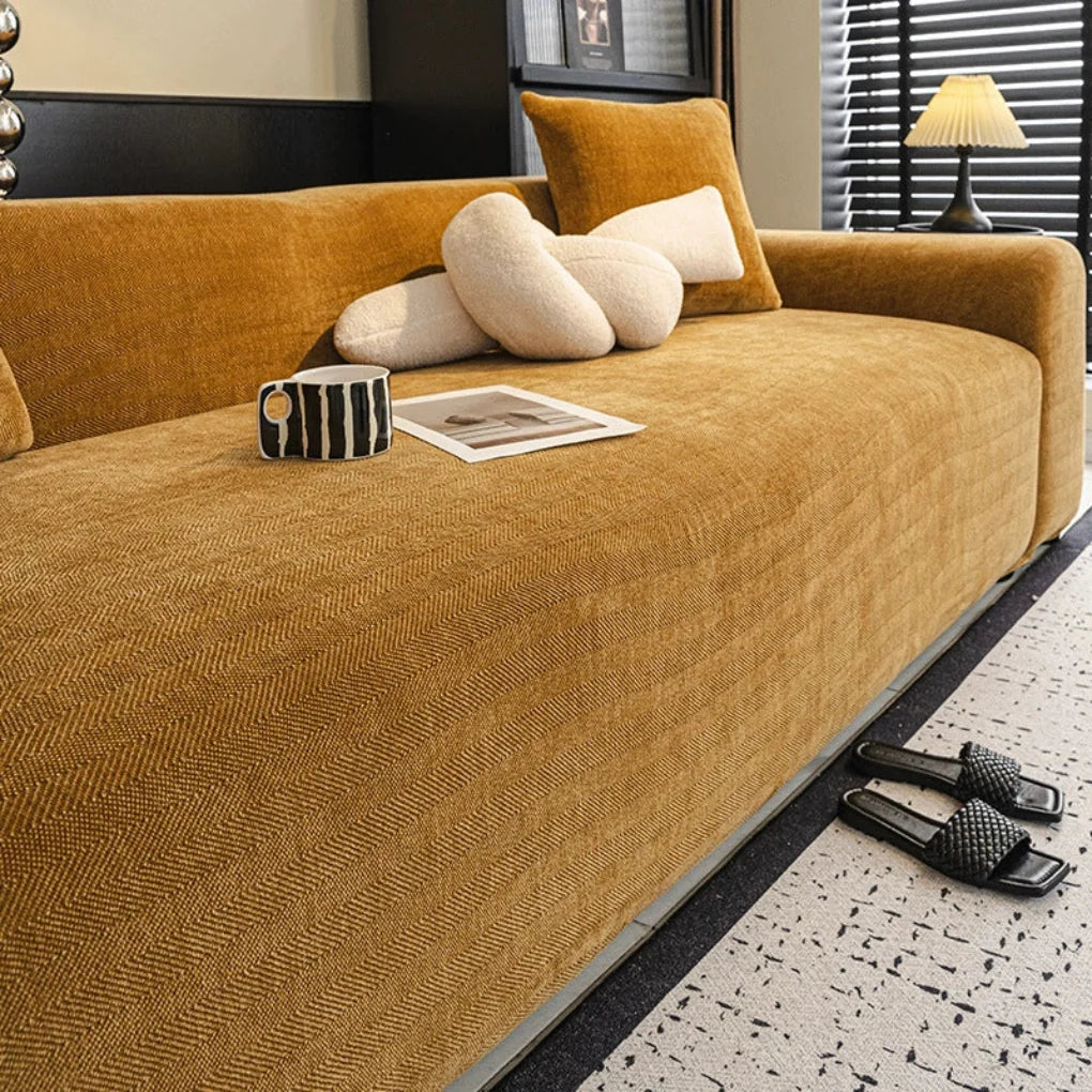 Sofa Slipcover Stretch-Fit Herringbone Machine-Washable